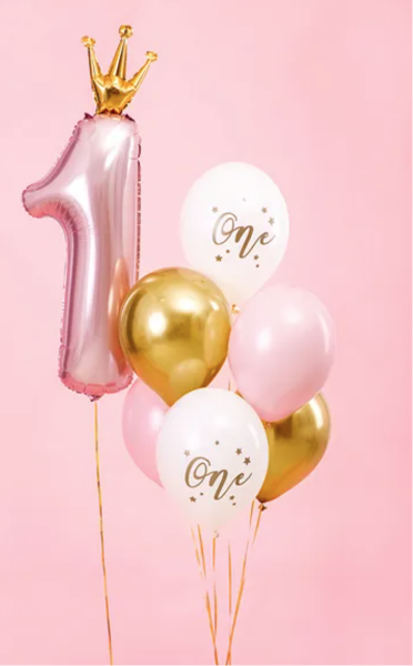 Folienballon - Rosa Zahl 1 Krone, Mädchen - 30cm x 90cm